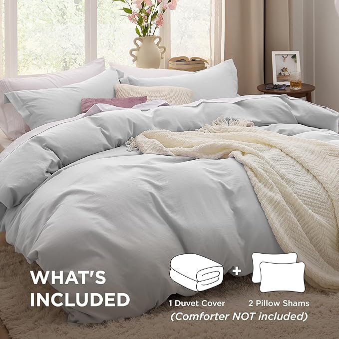 Bedsure Light Grey Oversized King Duvet Cover - 3 Pieces Prewashed Cotton-Like Polyester Extra Soft Bedding Set, Includes 1 Duvet Cover 120x98 Inches with Zipper Closure & 2 Pillow Shams, No Comforter