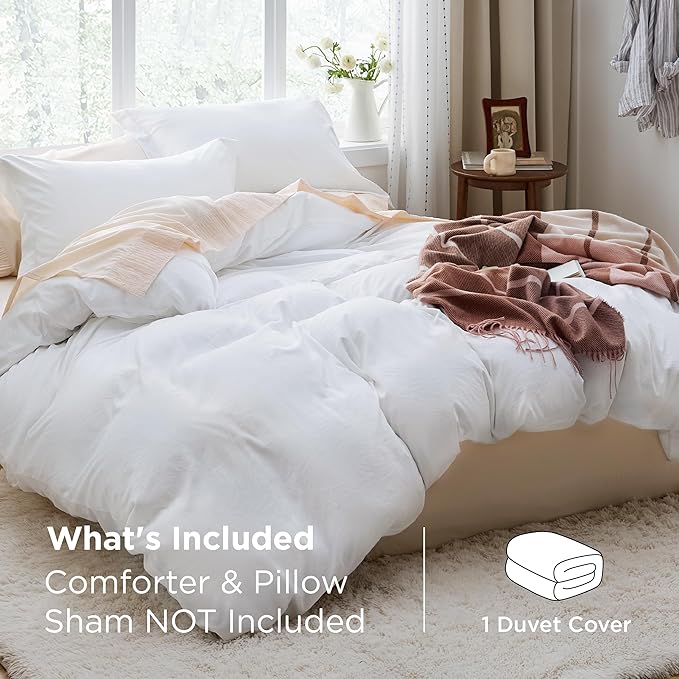Bedsure Duvet Cover Queen Size Only - Prewashed Cotton-Like Polyester Extra Soft All Season Bedding, Includes 1 Duvet Cover 90x90 Inches with Zipper Closure, White, Comforter Not Included