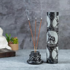 Crocon Handmade Black Marble Incense Stick Tower Burner Round Shape Jali Design Incense Tower Burner | Tea Light Candle Holder | Living Room Decor Home Fragrance Decorative Gift Size 3X3X10 Inch