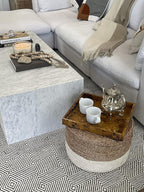 Scandilivin Homes Pouf Ottoman - 100% Jute Braided Footrest Pouf Hand Knitted Traditional Cord Boho Pouffe for Living Room, Bedroom, Nursery, Patio, Lounge Colorblock - Natural Ivory (20”x20”x10”)
