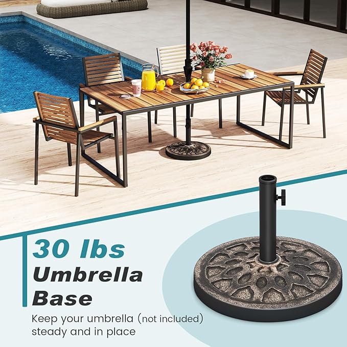 Tangkula 30 lbs Heavy Duty Umbrella Base, Round Parasol Holder with Adjustable Knob for Φ1.5-Φ1.9 Pole, Resin Umbrella Stand with Decorative Pattern, Easy Setup