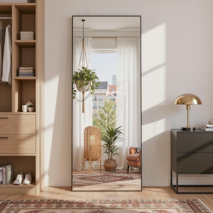Full Length Mirror, 58"x18" Full Body Mirror, Oversized Floor Mirrors, Leaning Free Standing Mirrors, Hanging Mounted Large Mirrors for Bedroom Dressing Room, Cloakroom, Black