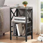 Small Bookcase,3 Tier Industrial Bookshelf with Metal Frame and Backboard,Low Grey Book Shelf,Book case for Small Spaces,Living Room,Bedroom and Home Office
