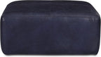 POLY & BARK Sequoia Ottoman – 35” Square Pouf with Feather-Down Topper – Full-Grain Leather Upholstered Pouf Ottoman for Living Room – Italian Leather in Midnight Blue