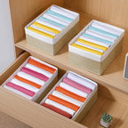 4 Packs T-shirt Drawer Organizers for Clothing,8 Grids Compartment Wardrobe Storage Box, Washable Clothes Organizer for Folded Clothes, Legging, Silk Scarve-12.59''x9.05''x5.9-BeigeWhite