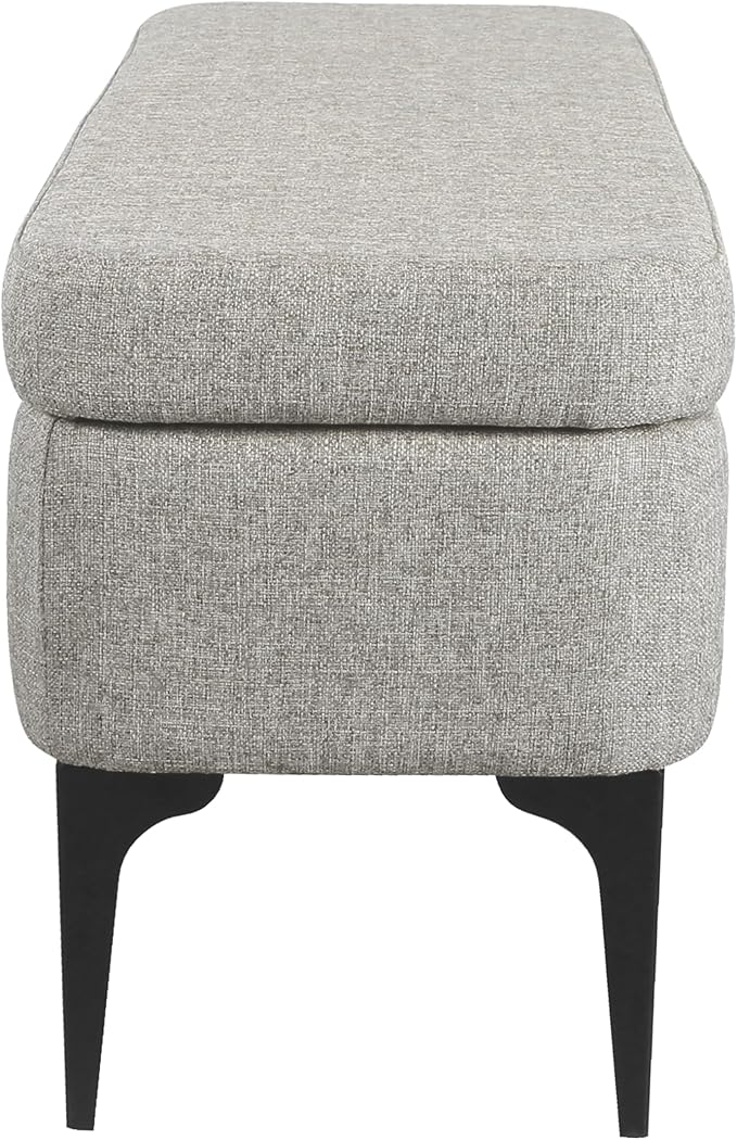 HomePop Upholstered Storage Bench with Metal Leg, 42" W, Cool Gray Woven