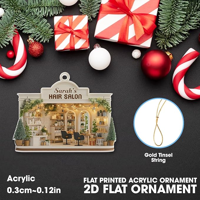 Personalized Hair Salon Christmas Ornament 2025, Custom Name Acrylic Ornament, Holiday Tree Decoration, Gift for Hairdresser & Stylist