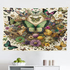 Ambesonne Boho Tapestry, Dancing Moth and Butterfly with Colorful Leafy Jumble Flowers Witchcore, Fabric Wall Hanging Decor for Bedroom Living Room Dorm, 45" X 30", Fern Green Lilac Orange