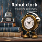 YOUKI Vintage Robot Table Clock on Stand, Decorative Desk and Shelf Clock, Rustic Mantel Farmhouse Silent Non-Ticking,Battery Operated Table Top for Living Room,Musical Gift,Metal