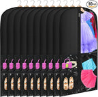 Windyun 10 Pack Garment Bags for Dance Costumes Kids 40 Inch Clothing Bags Hanging Clothes with 3 Clear Zipper Pocket Waterproof Garment Cover for Dance Competition, Travel, Closet Storage(Black)