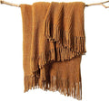 lifein Throw Blanket for Couch, Soft Boho Decor Bed Throw,Cozy Brown Knitted Chenille Small Knit Farmhouse Lightweight Throw (Golden,50 * 60")