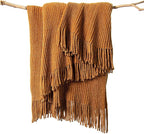 lifein Throw Blanket for Couch, Soft Boho Decor Bed Throw,Cozy Brown Knitted Chenille Small Knit Farmhouse Lightweight Throw (Golden,50 * 60")