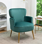 Trendy Velvet Accent Chair with Gold Metal Legs, Upholstered Armchair for Small to Mid-Size Spaces, Modern Living Room, Bedroom, Vanity Desk and Entryway, Mint Green