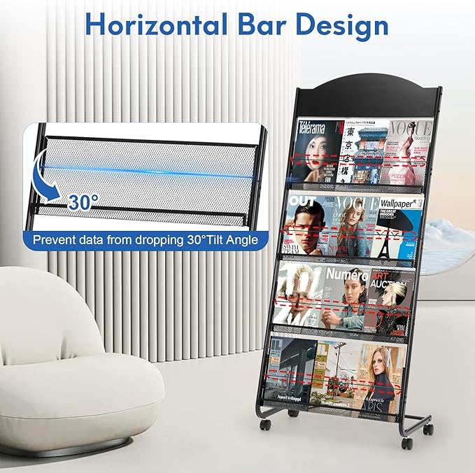 Magazine Rack Floor, Literature Display Rack Brochure Stand for Offices, Trade Show Exhibitions Office Retail Store (Black)