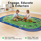 SAFECASTLE Kids Carpet Kritters Alphabet Rug 5'4" x 7'8"– Colorful Oval Educational Area Rug with Letters, Numbers & Insects, Learning Carpet for Toddlers, Preschool, Classroom, Daycare & Playroom