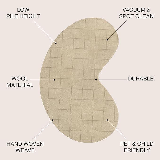 JONATHAN Y Bean Grid Handwoven Wool Beige/Light Brown Shaped Indoor Area Rug, 4x6, Modern, Plaid, Easy-Cleaning for Living Room, Bedroom, Kitchen, Pet Friendly, Non-Shedding (GST104A-4)