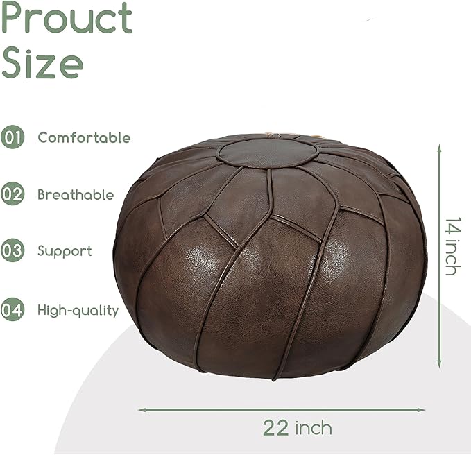 Thgonwid Round Unstuffed Pouf Cover, Leather Foot Stool Ottoman with Storage, Bean Bag Floor Chair, Multi Functional Footrest for Living Room, Bedroom or Balcony (Deep Coffee)