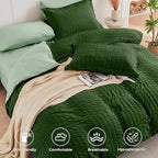 HYMOKEGE Dark Green/Sage Green Twin Comforter Set Seersucker 5 Pieces, All Season Luxury Bed in a Bag for Bedroom, Bedding Set with Comforter, Sheets, Pillowcase & Sham