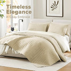 Comfort Spaces Ivory Oversized King Quilt Set 120"x118" Bedspread Quilted Summer Lightweight Microfiber Bedding Coverlet with Double Sided Stitching Soft All Season Cozy 3 Piece with Matching Shams