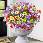 MARTINE MALL 12 Bundles Look Real Artificial Flowers for Outdoors, Realistic Fake Outdoor Flowers, UV Resistant Silk Pansy Flowers for Outside Faux Flowers Plants for Outdoor Porch, Four Mix Colors