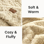 Cozy Bliss Faux Fur Throw Blanket for Couch, Fuzzy Soft Plush Thick Warm Fluffy Reversible Wave Textured Blanket for Sofa Bedroom Living Room, 55 * 70 Inches Khaki