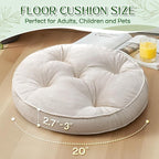 Floor Pillow Set of 2, Memory Foam Meditation Cushion, Floor Cushions for Adults Sitting, Large Round Seat Cushions for Yoga, Living Room, 20x20 Inch (Round | Off-White)