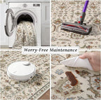 Washable 8x10 Area Rugs for Living Room, Boho Non-Slip Vintage Distress Large Rugs for Bedroom Dining Room Nursery Office, 0.3" Neutral Oriental Throw Thin Carpet, Beige/Rust/Green/Multi