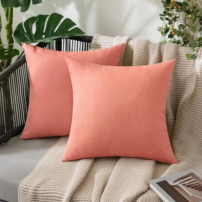 MIULEE Pack of 2 Decorative Outdoor Solid Waterproof Throw Pillow Covers Spring Valentine Faux Linen Garden Farmhouse Cushion Cases for Patio Tent Balcony Couch Sofa 18x18 Inch Blush Pink