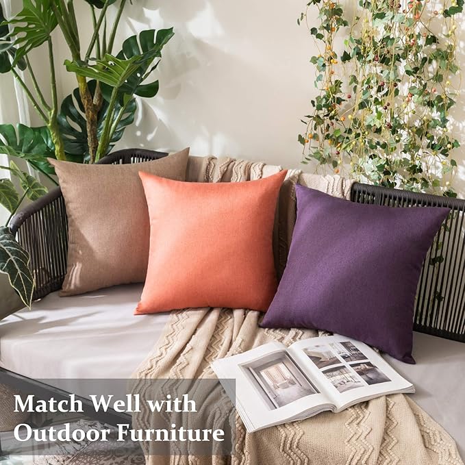 MIULEE Pack of 2 Decorative Outdoor Solid Waterproof Throw Pillow Covers Spring Euro Sham Faux Linen Garden Farmhouse Cushion Cases for Summer Patio Tent Balcony Couch Sofa 22x22 Inch Coral Red