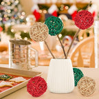 DomeStar 24PCS Christmas Decorative Balls for Bowl Centerpiece, 2 Inch Rattan Balls Bowl Fillers Decor, Wicker Twig Orbs Spheres, Home Vase Table Xmas Tree Hanging Decor(Red and Green)