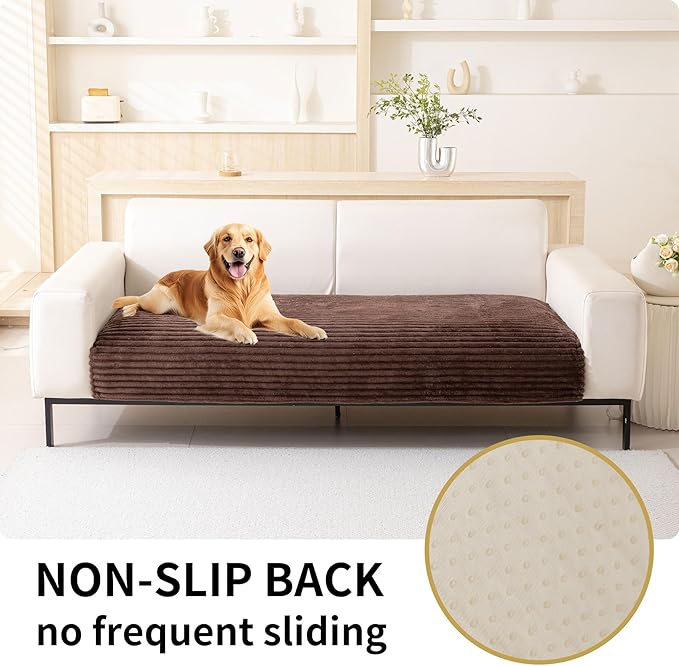 HAOMAIJIA Waterproof Couch Cover for Dogs Washable,Faux Fur Pet Couch Covers for Sofa,Soft Dog Bed Cover Non-Slip Couch Covers for 3 Cushion Couch Sofa Pet Friendly (Brown, 35" x 62" 1 Pack)