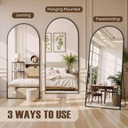Full Length Mirror, 82"x44" Arched Full Body Mirror, Oversized Floor Mirrors, Leaning Free Standing Mirrors, Hanging Mounted Large Mirrors for Bedroom Dressing Room, Cloakroom, Black