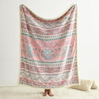 Boho Chic Sherpa Throw Blanket - Vibrant Bohemian Print & Ultra-Soft Cozy Lining, Stylish & Warm Winter Throw for Couch, Bed, or Décor