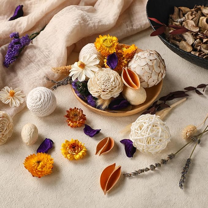 Nuanchu 2 Pack Decorative Balls Potpourri Bowl Filler Decor Natural Vase Bowl Filler Assorted Spherical Rattan Twigs Wicker Balls for Home Decor Centerpiece, No Scent(Purple Series,Delicate Style)