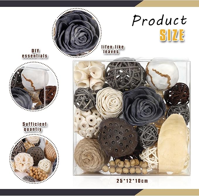 2 Boxes of White Potpourri Bowl Filler Decorative Scented Decorative Balls for Centerpiece Bowls Mixed Dried Flower Vase Filler for Home Decoration (Grey)