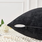 GAWAMAY Lumbar Pillow Cover Decorative Rectangle Throw Pillow Covers 12"x20" Inch Set of 2, Super Soft Chenille Pillowcase for Living Room Bedroom Sofa Couch Cushion Cover Black 30x50cm (No Insert)