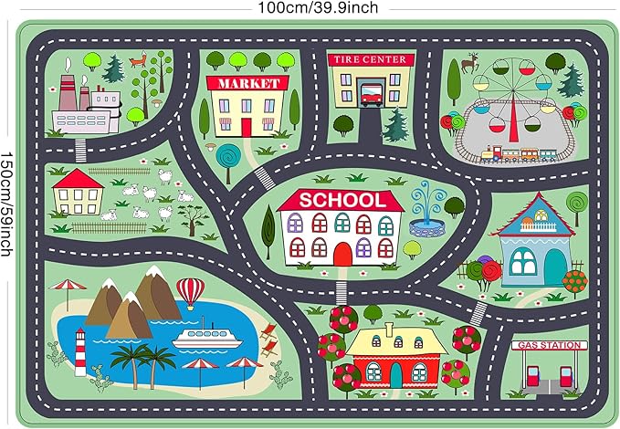 Kids Car Playmat, Kids Rug for Playroom Car Mat Town City Road Traffic Rugs, Play Mat for Floor, Extra Large Boys Kid Car Track Play Rug (Style Two, 59X 39.4 INCH)