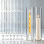 24 Set Glass Hurricane Candle Holders - 12" Tall Clear Glass Candlestick Holders for Taper Candles with Cylinder Chimney for Wedding, Party, and Home Table Centerpiece Decoration