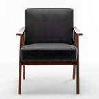 Accent Chair with Microfiber Upholstery and Solid Wood Frame, Classic Mid-Century Modern Living Room Furniture for Extra Seating, Black PU/PVC