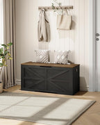Storage Chest, 39.4" Wooden Storage Trunk, Modern Storage Bench with Safety Hinge, Toy Box, Farmhouse Style, for Bedroom, Living Room, Walnut and Black MCW10BL