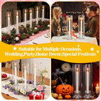 12 Set Hurricane Glass Candlestick Holders 12.6" Two Side Open Glass Candle Holders and 2.2" Taper Candlesticks Holder Bulk for Table Centerpiece Wedding Christmas Home Decor