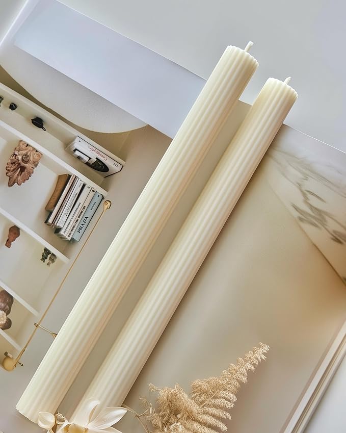 10" Candle Sticks, Ribbed Taper Candles, Ivory, 4-Pack, Unscented