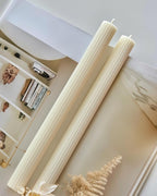 10" Candle Sticks, Ribbed Taper Candles, Ivory, 4-Pack, Unscented