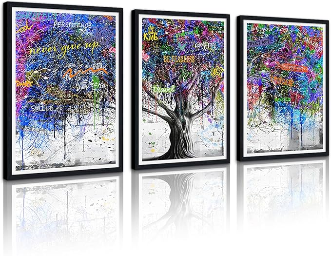 Novatique Tree Canvas Wall Art Graffiti Colorful Wall Decor Tree Abstract Graffiti Canvas Prints Nature Painting Artwork for Living Room Bedroom,24" x 36" x 3pcs