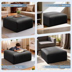40" Square Stuffed Ottoman Pouf for Sofa Couch, Corduroy Poufs with Foam Chunk Filling, Furry & Fluffy Pouf Foot Stool Movable Ottoman. 40*40 Floor Poufs Foot Rest for Living Room, Black(1 Piece Set)