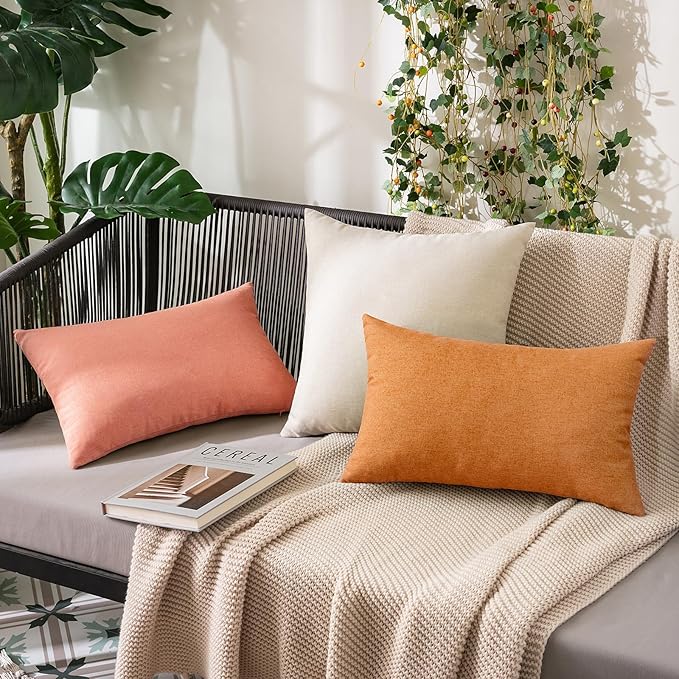 MIULEE Pack of 2 Decorative Outdoor Solid Waterproof Throw Pillow Covers Spring Valentine Faux Linen Garden Farmhouse Cushion Cases for Patio Tent Balcony Couch Sofa 20x12 Inch Blush Pink