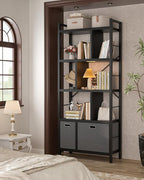 Armocity Bookshelf with Drawers - 5 Tier Tall Bookcase Geometric Modern Book Shelf Display Standing Bookshelves with Storage for Living Room, Bedroom Home Office, Black