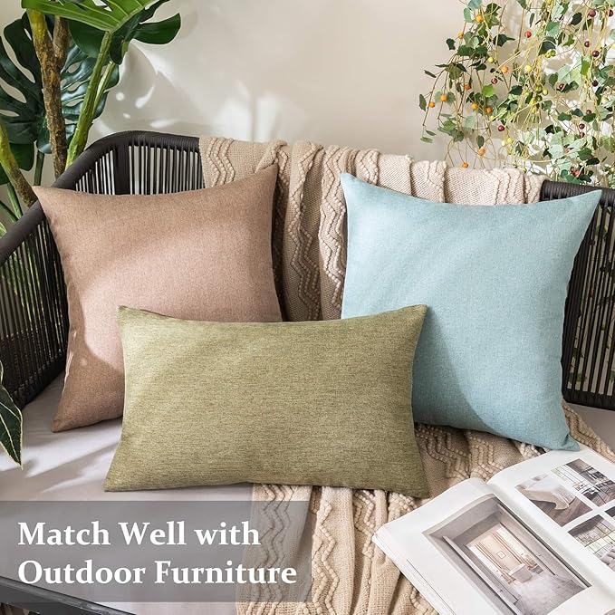MIULEE Pack of 2 Decorative Outdoor Solid Waterproof Throw Pillow Covers Spring Faux Linen Garden Farmhouse Cushion Cases for Summer Patio Tent Balcony Couch Sofa 18x18 Inch Teal