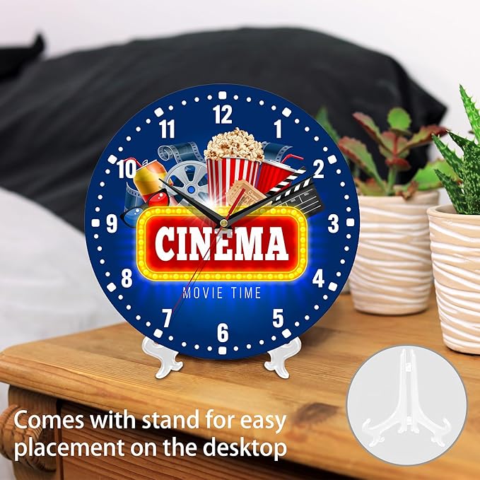 SPUNKER Wall Clock,Cinema Theme Wall Clocks,Movie Time Popcorn Battery Operated Wall Clock Silent Non-Ticking Decorative for Home Kitchen Bathroom Living Room Bedroom Office 10 Inch