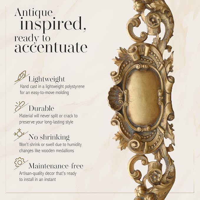 Royal Scroll Gilt Crest Pediment, Vintage Decor with Gold-Leaf Finish, 50 Inches Wide